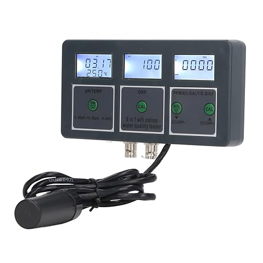 8 in 1 Water Quality Tester, pH EC TDS ORP SG Salt CF Temperature, Real Time Wi Fi Monitoring, Tuya App Compatible, for Aquariums, Hydroponics, Pools, Spas