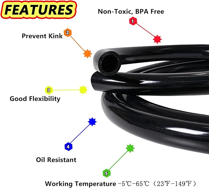Feelers Black PVC Vinyl Tubing 1" ID x 1-1/4" OD Water Fish Tank Aquarium Air Line Lightweight Hose BPA Free, 9.84 Feet
