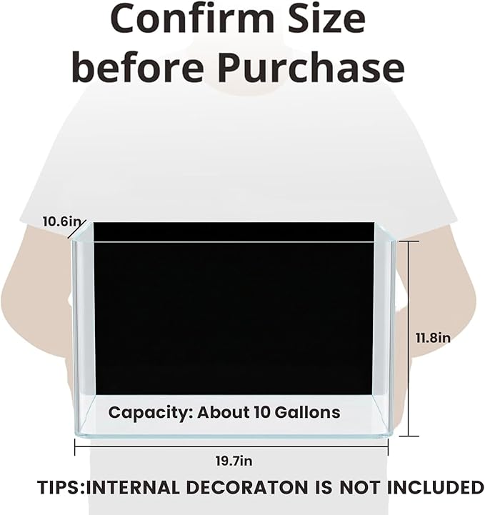 10 Gallon Hot-Bent Black-Back Fish Tank, Aquarium Fish Tank,Easy to Maintain Small Aquarium for Betta/Goldfish/Snails/Shrimp and Aquatic Planting, Perfect for Home, Office, and Decor