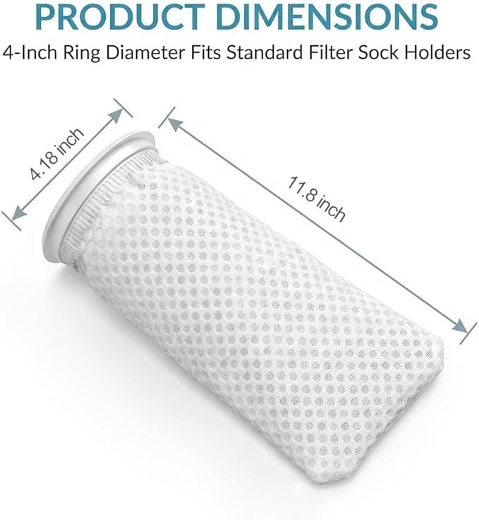20 Pack 4 Inch 150 Micron Honeycomb Filter Socks for Fish Tank, 3D Ring Design Aquarium Filter Bags, High Flow Filtration Socks for Saltwater & Freshwater Marine Aquariums, Fits 4" Sumps and Standard