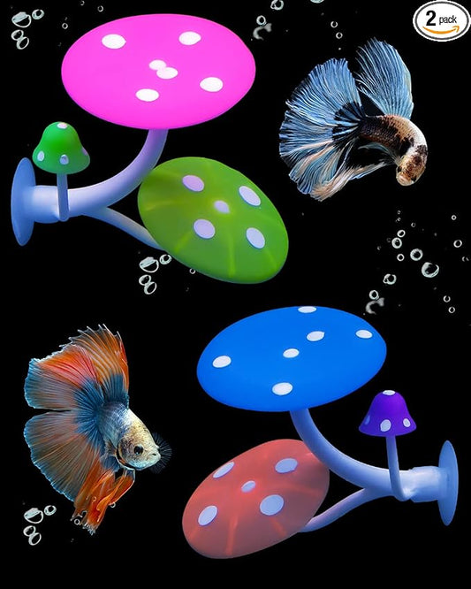 Uniclife Betta Mushroom Hammock Soft Aquarium Rest Bed Fish Breeding Playing Pad with Suction Cup Silicone Ornament Decoration Colorful Lifelike Decor for Fish Tank Landscape, 2 Pack