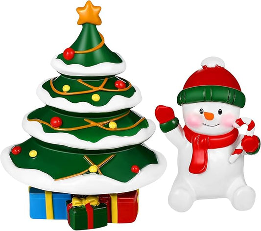 POPETPOP 2 Pcs Christmas Aquarium Decorations, Christmas Tree Snowman Figurines Fish Tank Decoration, Resin Aquarium Ornament, Micro Landscape Ornaments for Holiday Fish Tank Supplies Table Decor