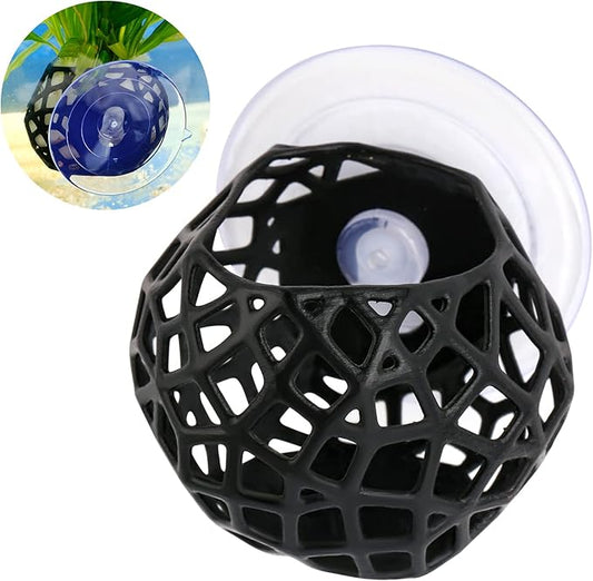 Aquarium Plant Holder with Suction Cups - Hanging Planter for Aquatic Plants, Fish Tank Decoration & Cultivation Tool (Black)