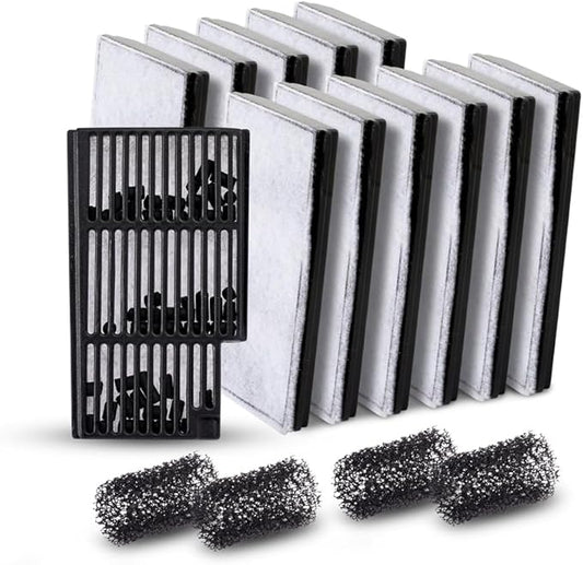 NV-03 HOB Slim Aquarium Filter Cartridges (12 pcs) with Inlet Sponges (4 pcs)