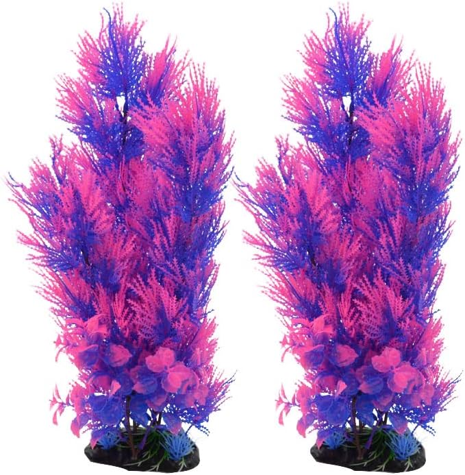 CNZ Aquarium Decor Fish Tank Decoration Ornament Artificial Plastic Plant Green 15.5-inch Pink/Purple, 2-Pack