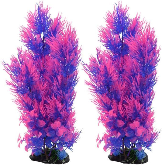 CNZ Aquarium Decor Fish Tank Decoration Ornament Artificial Plastic Plant Green 15.5-inch Pink/Purple, 2-Pack
