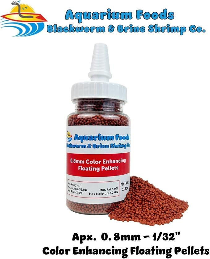0.8mm Micro Intense Color Enhancing Floating Pellets for Guppies, Tetras, Bettas, Nano Fish, All Baby Fish…1.8oz Squeeze Bottle