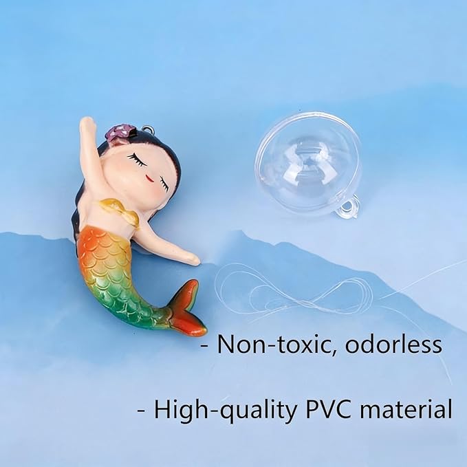 Floating Mermaid Aquarium Ornament, Handcrafted Cute Mermaid Statue with Floating Ball, Colorful PVC Resin Fish Tank Decor for Home Aquariums & Desktop Water Features (Colorful)