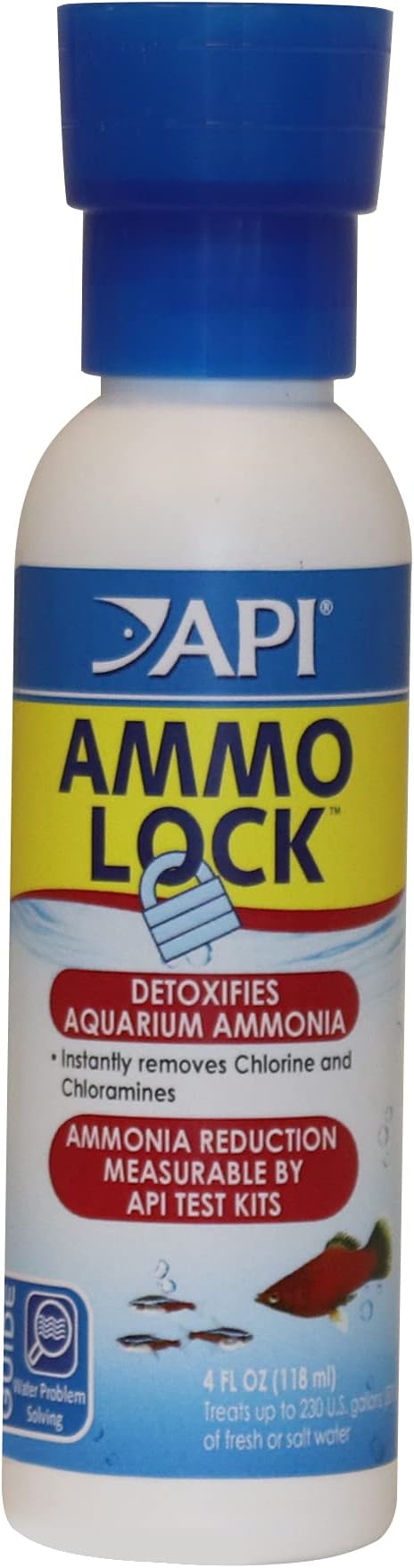 API AMMO-LOCK Freshwater and Saltwater Aquarium Ammonia Detoxifier 4-Ounce Bottle, AMMO LOCK, 4 OZ