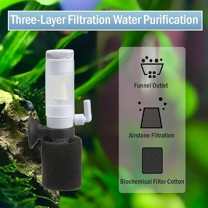 Senzeal Mini Sponge Fish Filter Quiet 3 in 1 Small Aquarium Air Pump Filter for Freshwater Saltwater Small Fish Tank with Check Valve 106cm Airline Tubing