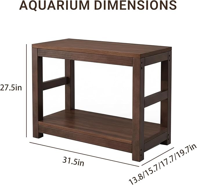 30-40 Gallon Solid Wood Fish Tank Stand, Heavy Duty Aquarium Stand, 660 lbs Load Capacity, Thickened Legs, Easy to Install, L31.5 × W15.7 for Home & Office Aquarium Stands