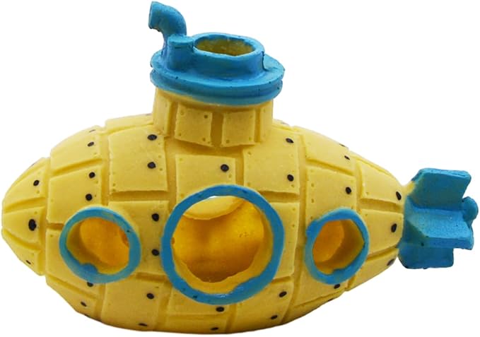 Saim Little Cute Retro Submarine Aquarium Decoration,Cave Landscaping Ornament for Shrimp Shelter Betta Cichlid Goldfish Hermit Crabs Fish Tanks Fish Toy - Yellow