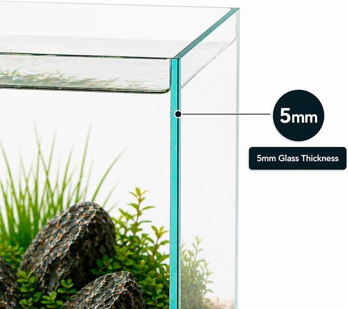 Aquatop High Clarity Low Iron Glass Cube Aquarium, 4.12 Gal – 5mm Thick Glass – Slim Design – Fresh & Saltwater – Desktop Tank with Silicone Sealing