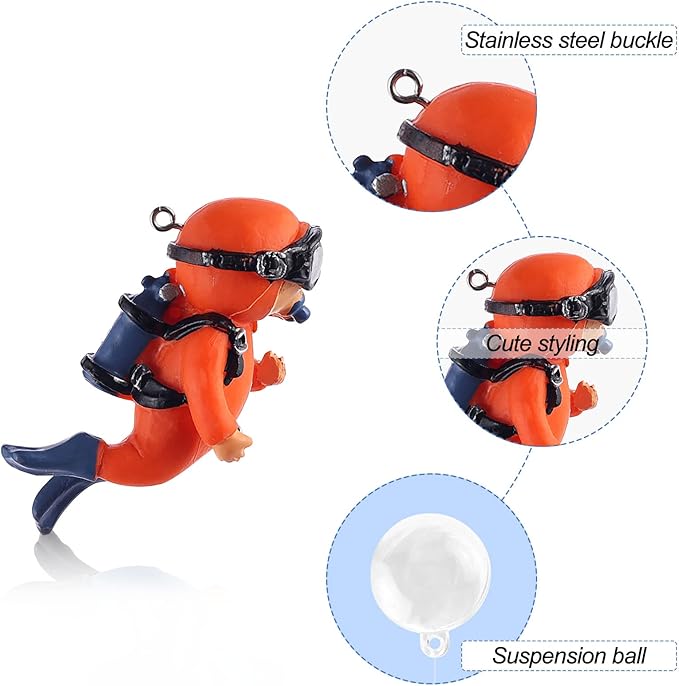 WishLotus Aquarium Decorations, Mini Cute Fish Tank Floating Decor Aquarium Ornament Resin Aquarium Diver Decorations for All Kinds of Aquarium/Fish Tank Landscaping Decorations (Orange)