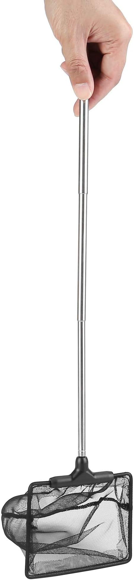 Mogoko Aquarium Fish Net, 10.8" x 16.3" Rectangular Fish Net with 5.5"-16.3" Extendable Telescopic Plastic Handle, Fine Mesh Nylon Fish Tank Accessory