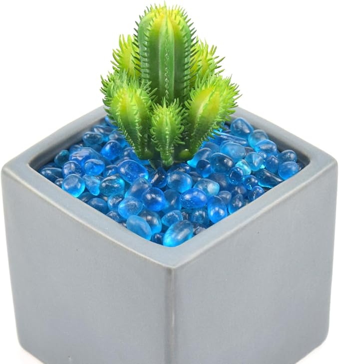 Glass Stones, 1Lb/460g Irregular Sea Glass Pebbles Non-Toxic Artificial Crystal Gemstones for Aquarium Turtle Tank Vase Filler Terrarium Flowerpot Decoration, Lake Blue