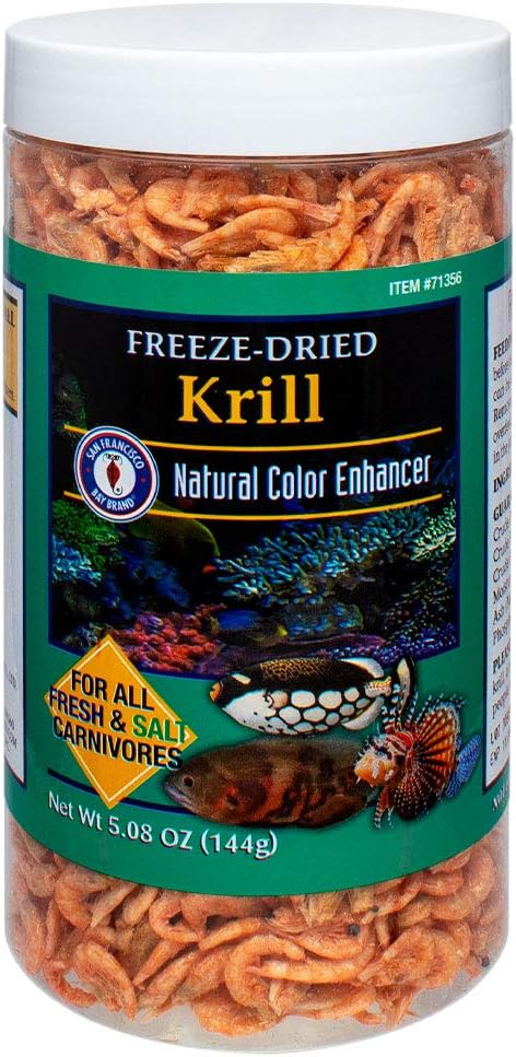 San Francisco Bay Brand Freeze Dried Krill Fish Food - All-Natural, Sustainably Harvested, High Protein Dried Shrimp for Freshwater and Saltwater Carnivores, Koi, Cichlids, Turtles - 5.08 oz (144g)