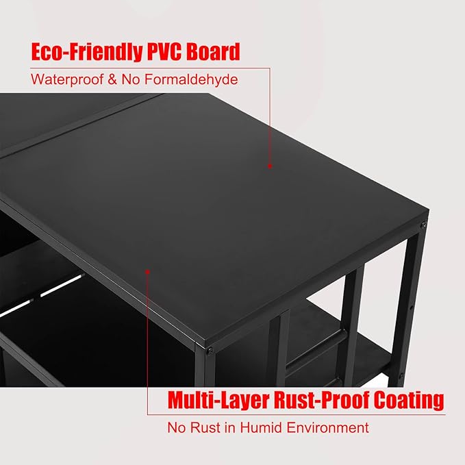 FAHKNS 40 50 Gallon Aquarium Stand 36x18 Inch Heavy Duty 750lbs Capacity, 3-Tier Black Adjustable Shelf Steel Frame Fish Tank Stand with Power Outlet Suitable for Home Office