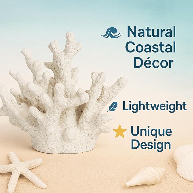 White Coral Decor - Coral Reef Decor (6.5inx5inx5.5in) - Faux Resin Decoration - Nautical Decorations - Beach Home Decor