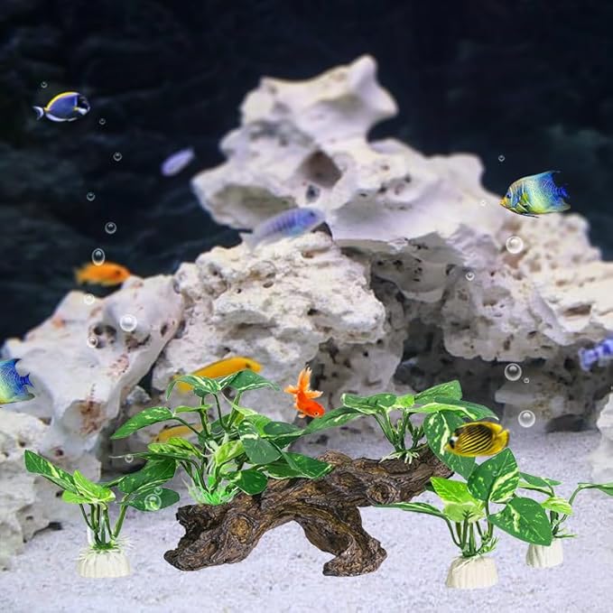 4PCS Driftwood Cave Aquarium Decor Silk Aquarium Plants for Betta Fish Tank Decorations