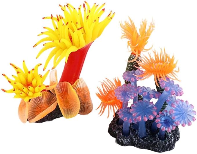 Pokinge 2pcs Artificial Coral Underwater Coral Reef Stone Aquarium Fish Tank Simulation Decoration Plants Water Grass Accessories Colorful Lifelike Coral