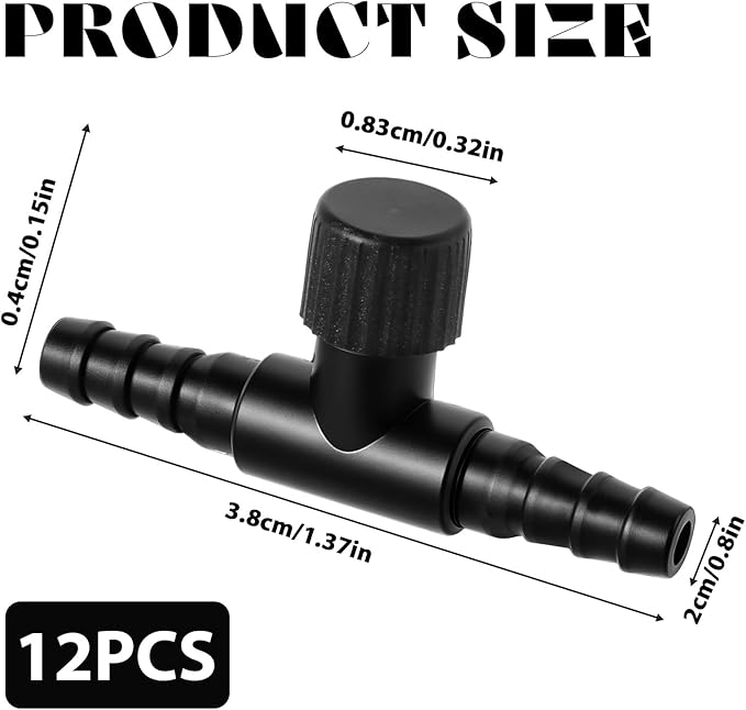 10Pcs Aquarium Air Control Valves for 3/16" (4mm) ID Airline Tubing, Adjustable Black T Shaped Hose Connectors Single Way Plastic Air Flow Controllers Regulators, Air Pump Accessories for Fish Tank