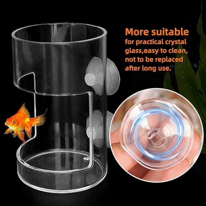 Suction Cup Fish Food Feeder for Aquarium, Acrylic Automatic Fish Feeding Ring with 1 Spoon, Round Transparent Aquarium Feeder Bird Shrimp Feeding Ring (Round)