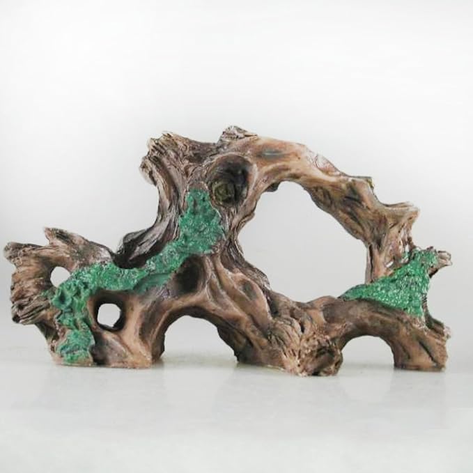 RUIAN Aquarium Tree Root Decor with Plants-Betta Fish Tank Ornament, Realistic Brown&Green Resin Hideaway Shelter for Small Fish(O Tree Root)