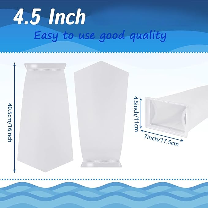 Tranqun 4 Pack Rectangle Filter Sock 200 μm 7 x 4.5 Inch Aquarium Filter Bags Aquarium Filter Accessories for Fish Tank Freshwater Saltwater Aquariums