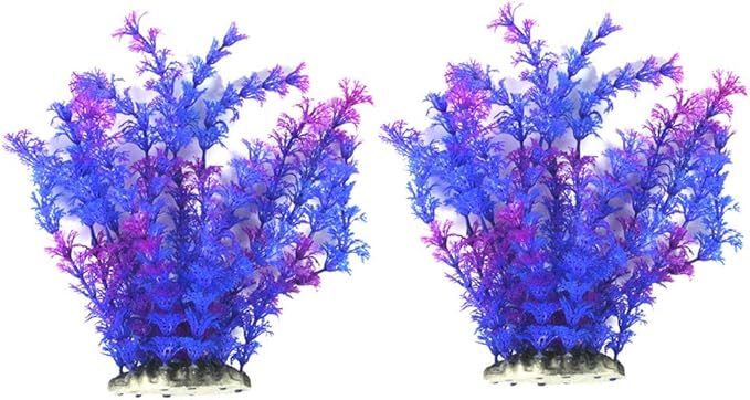 Aquarium Plants Fish Tank Decorations Ornament Plastic Artificial Plant Blue/Purple 9.5"