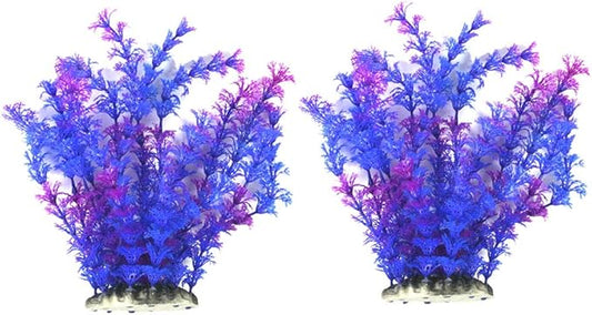 Aquarium Plants Fish Tank Decorations Ornament Plastic Artificial Plant Blue/Purple 9.5"