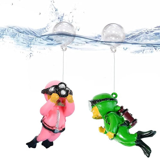 2-Pack Floating Fish Tank Decorations, Little Diver Aquarium Decoration Aquarium Accessories Fish Playmate for Fish Tank(Pink& Green)