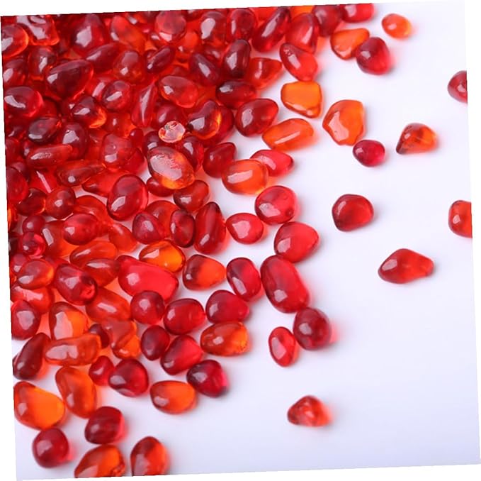 2 Sets Aquarium Gravel Decor with Natural Colored Glass Sand, 250g China Red + 250g Amber Substrate for Fish Tank and Terrarium Landscaping