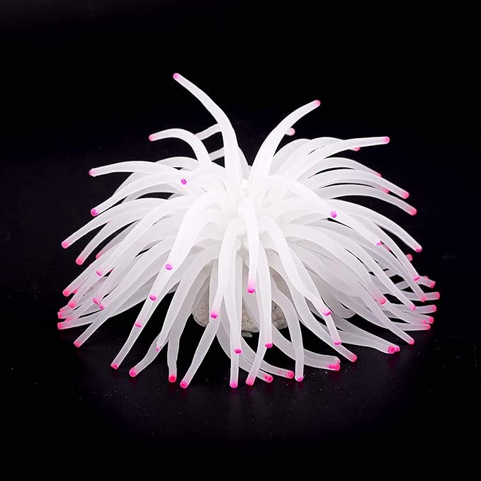 Artificial Aquarium Fish Tank Decoration Silicone Sea Anemone Artificial Fish Tank Ornament Decoration (White)