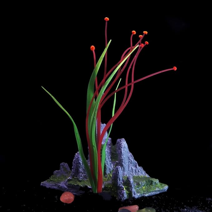 Fish Tank Decorations Aquarium Decorations Glowing Aquatic Plants Artificial Silicone Ornament with Glowing Effect for Fish Tank Landscape Decoration Betta Fish Tank Decor (Red)