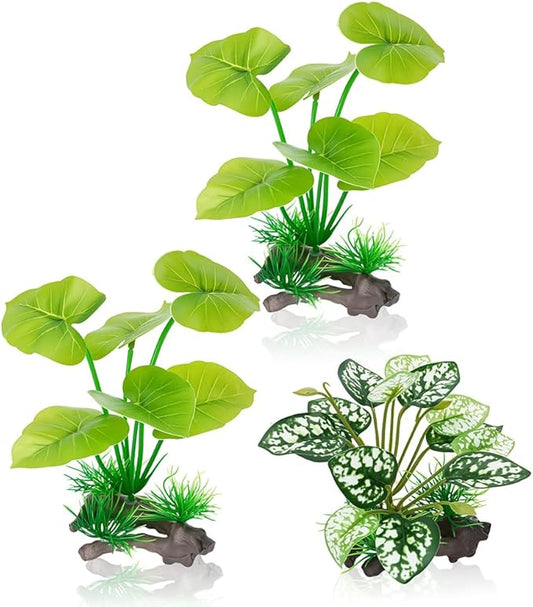3-Pack Artificial Aquarium Plants Set - 2×6 inch & 1×5 inch Realistic Plastic Fish Tank Decor with Weighted Base for Betta Tanks, Aquascaping, Reptile Terrariums