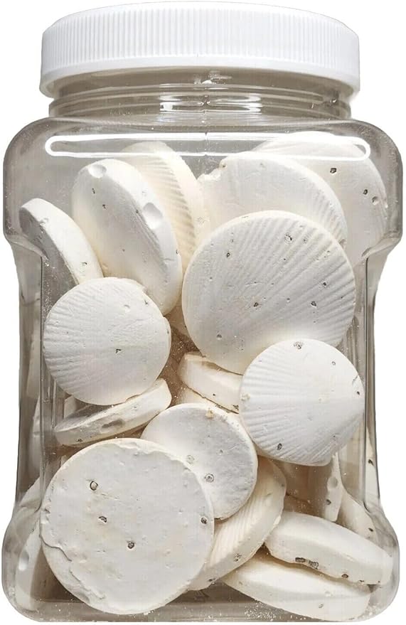 Calcium Enriched Sinking Feeder Disks for Shrimp, Snails, Crabs, Crayfish, Hermit Crabs, Plecos, Catfish, All Tropical Fish. 25 Small & 25 Medium Discs Small Jar