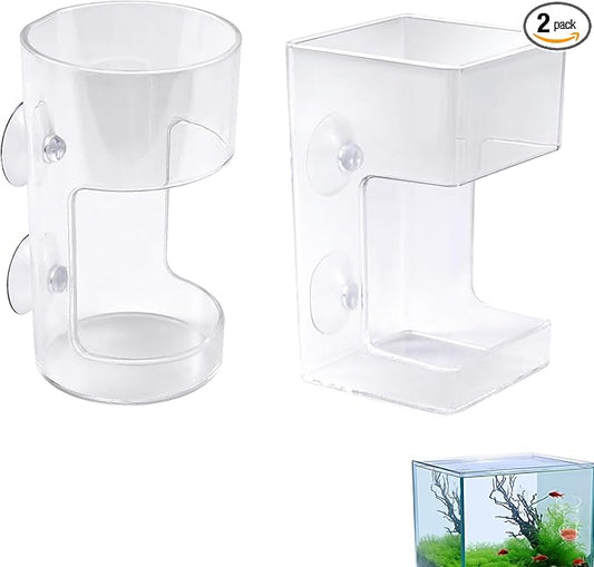 2pcs Fish Tank Feeding Trays, Plastic Transparent Round & Square Feeder Box with 4 Suction Cups Practical Accessories Supplies for Fish Tank Aquarium