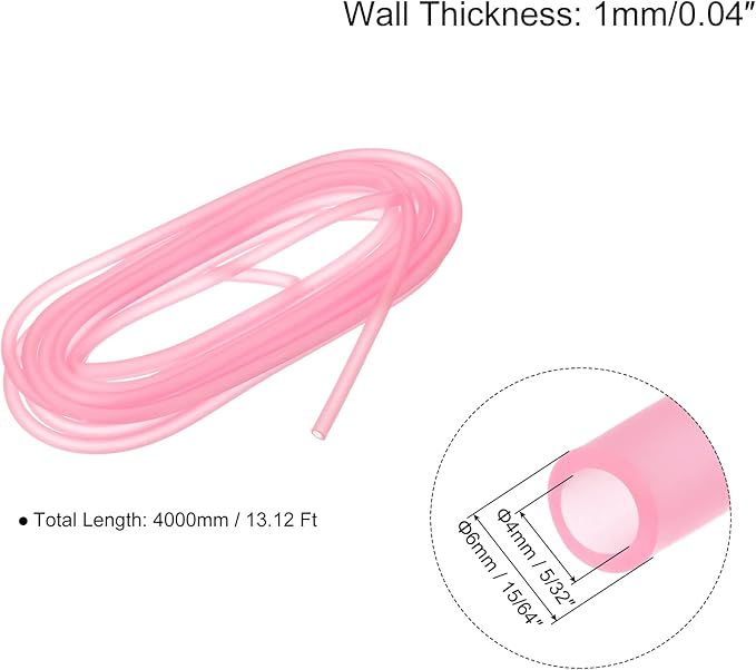 uxcell Aquarium Airline Tubing Hose 5/32" ID 15/64" OD 1Pcs 13.12 Ft Silicone Flexible Airline Tubing for Fish Tank, Terrariums, and Hydroponics, Pink