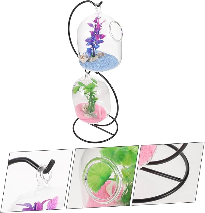 BESTOYARD Desktop Hanging Fish Tank with Stand Small Glass Aquarium Fish Bowl for Betta Modern Wall Hanging Mini Aquarium for Home Office Garden Clear Suspension Design 12.99X5.90X4.92In