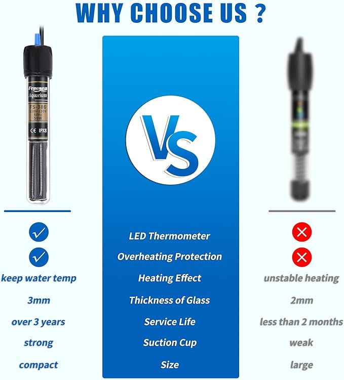 FREESEA 300 Watt Aquarium Fish Tank Heater with Aquarium Submersible Thermometer