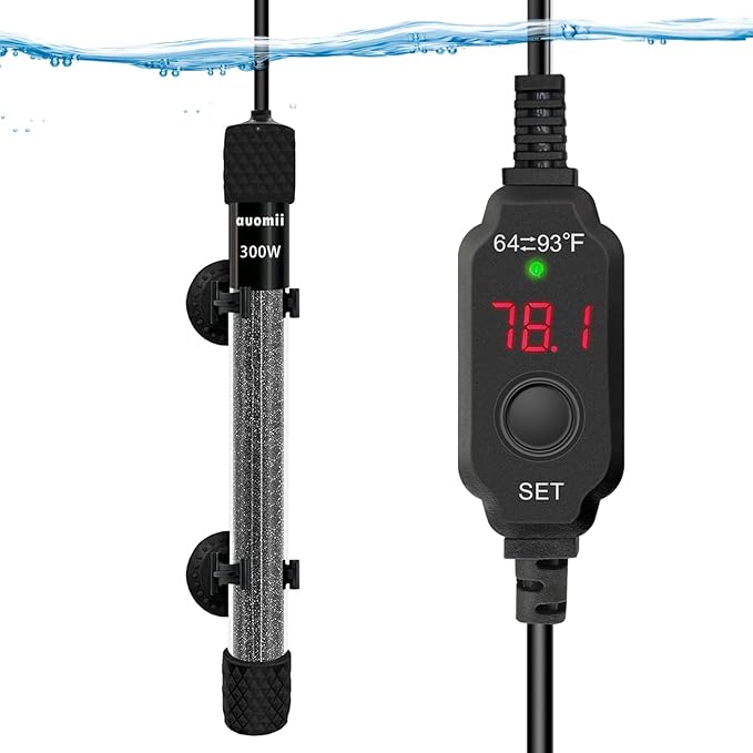 Small Submersible Aquarium Heater,Adjustable Mini Fish Tank Heater 25/50/100/150/200/300 Watts with External Temperature Controller, LED Display, Smart Memory, Used for 1-60 Gallons