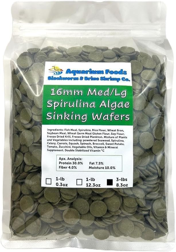 16mm - 5/8" Medium/Large Sinking Wafers of Algae, Spirulina, Veggies for All Tropical Fish, African Cichlids, Shrimp, Snails, Crabs, Catfish, Plecos..…3-lbs 8.3oz Clear Bag