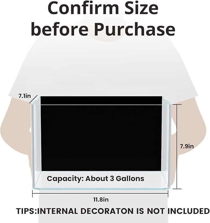 3 Gallon Hot-Bent Black-Back Fish Tank, Aquarium Fish Tank,Easy to Maintain Small Aquarium for Betta/Goldfish/Snails/Shrimp and Aquatic Planting, Perfect for Home, Office, and Decor