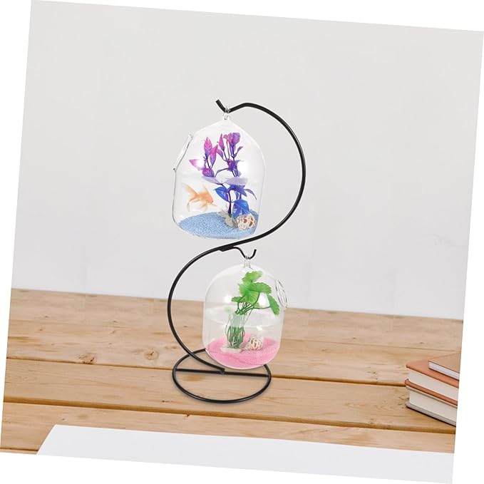 BESTOYARD Desktop Hanging Fish Tank with Stand Small Glass Aquarium Fish Bowl for Betta Modern Wall Hanging Mini Aquarium for Home Office Garden Clear Suspension Design 12.99X5.90X4.92In