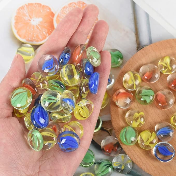 Flat Glass Marbles, 1Lb 0.75 Inch Glass Gems for Vase Filler, Crafts, Aquarium and Fish Tank Pebbles, Party Centerpieces, Floral Display