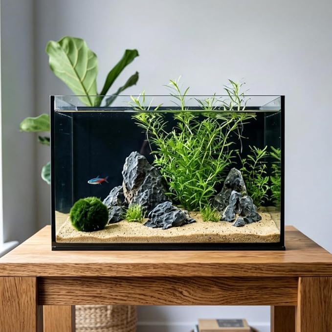 3 Gallon Glass Fish Tank Cube, Small Aquarium Fish Bowl for Betta Goldfish Snails Shrimp Aquatic Planting, Easy to Maintain Ultra Clear Rimless Design for Desktop Small Spaces
