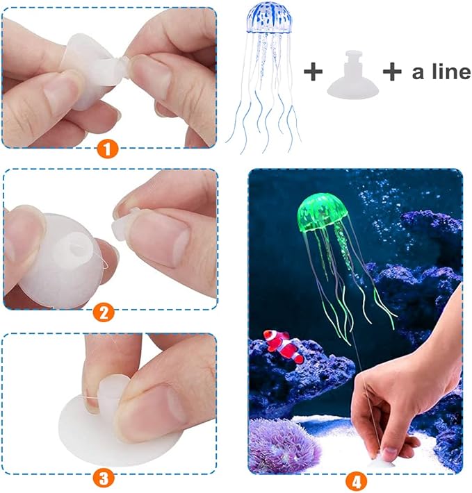 Lpraer 6 Pack Glow Jellyfish Floating Fish Tank Decorations Glowing Effect Silicone Simulation Jellyfish Ornament Aquarium Decorations (6 Colors)