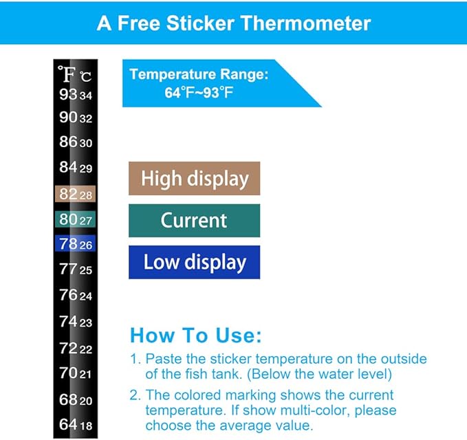DaToo Mini Aquarium Heater 50W Small Fish Tank Heater 50 Watt with Free Thermometer Sticker