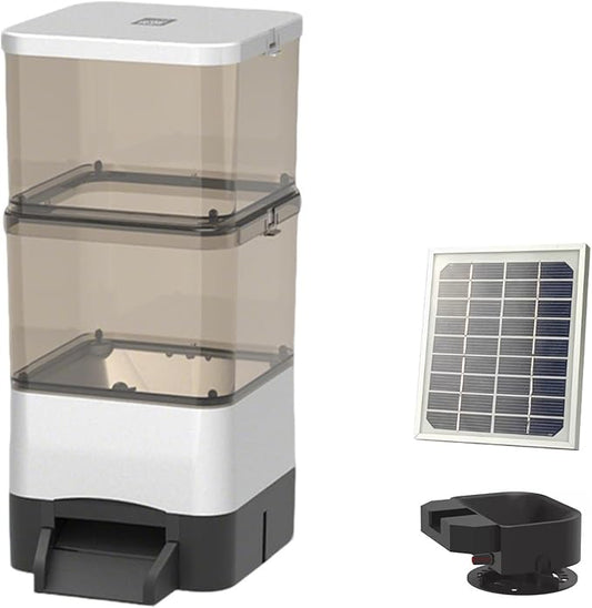 Fish Food Dispenser for Pond, 4L/10L/20L Large Automatic Fish Feeder Capacity, Holiday Timer Adjustable & Moisture-Proof Outdoor Fish Feeding, with Feed Thrower Silver-20L